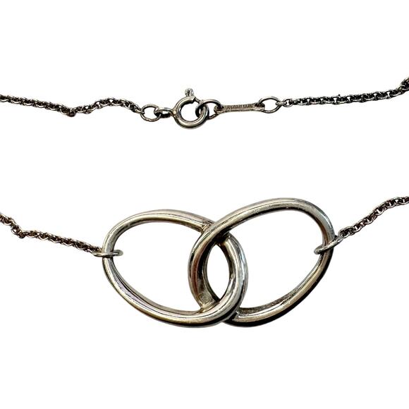 Tiffany and Co Elsa Peretti Large Double Loop Pendant Necklace 15" - Sterling - Picture 8 of 11